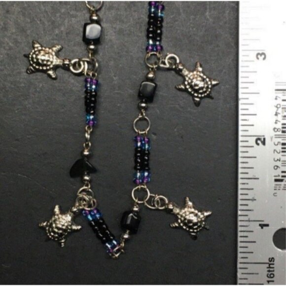 Turtle Anklet Ankle Bracelet 10 In Silver Charm Blue Purple Black Retro Vintage - Picture 4 of 5